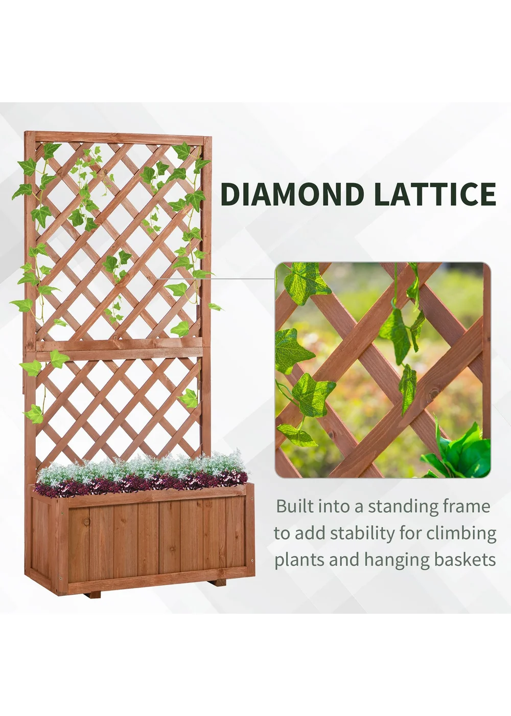 Outsunny Garden Wooden Pine Trough Planter with Topped Trellis (45L) - No Size Image 4