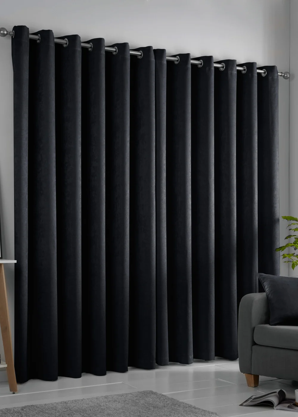 Fusion Strata Dimout Black Eyelet Curtains - 46W X 54D (116x137cm) Image 2