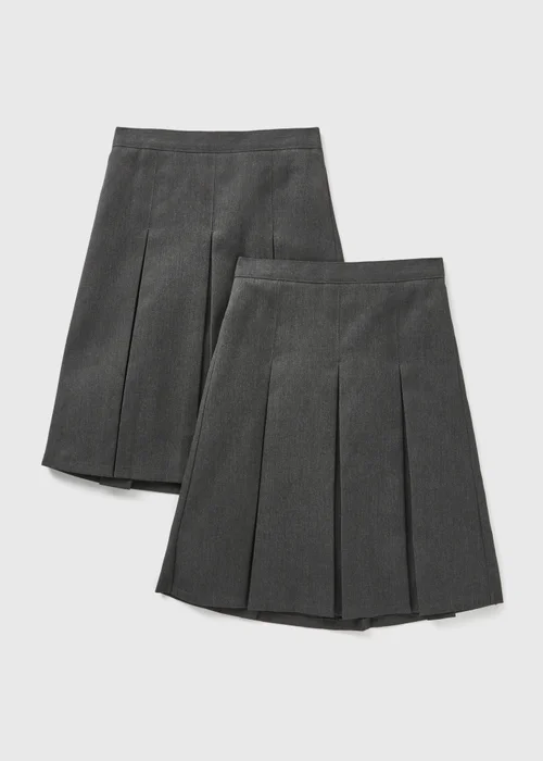 2 Pack Girls Grey Pleated Long Length School Skirts (3-16yrs) - Age 4 Years Image 1