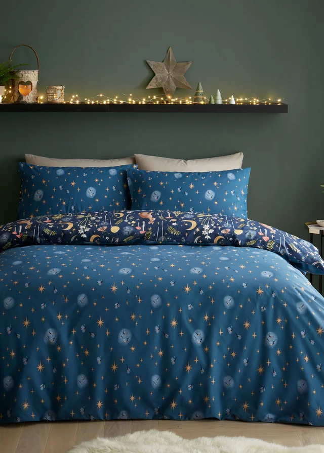 Catherine Lansfield Enchanted Twilight Animals Reversible Duvet Cover Set Navy Blue