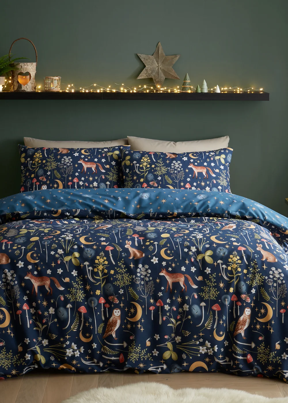 Catherine Lansfield Enchanted Twilight Animals Reversible Duvet Cover Set Navy Blue - Single Image 1
