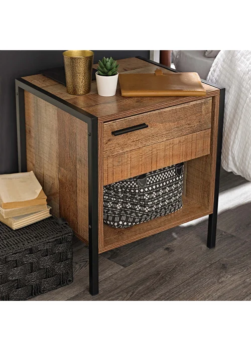 LPD Furniture Hoxton Bedside Cabinet Distressed Oak Effect (500x400x438mm) - No Size Image 1