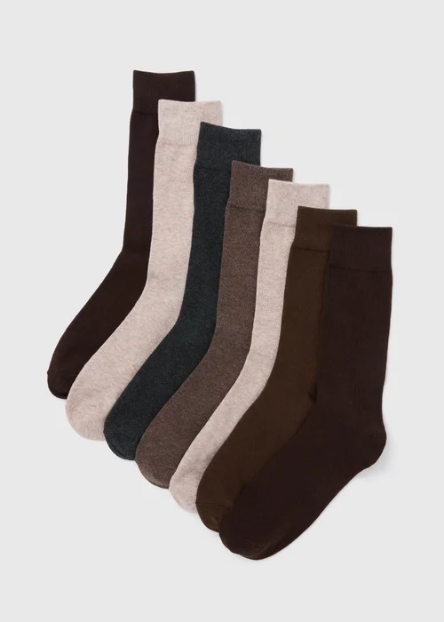 7 Pack Brown Plain Socks - Size 12-14 Image 1