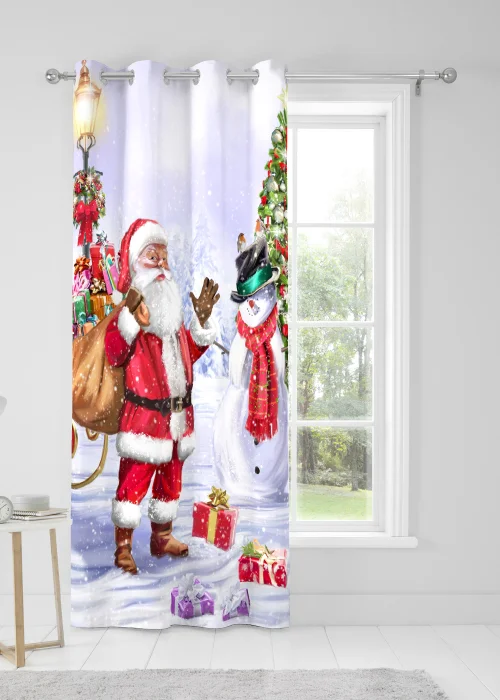 Fusion Christmas Santa & Snowy Eyelet Single Panel Door Curtain - One Size Image 3