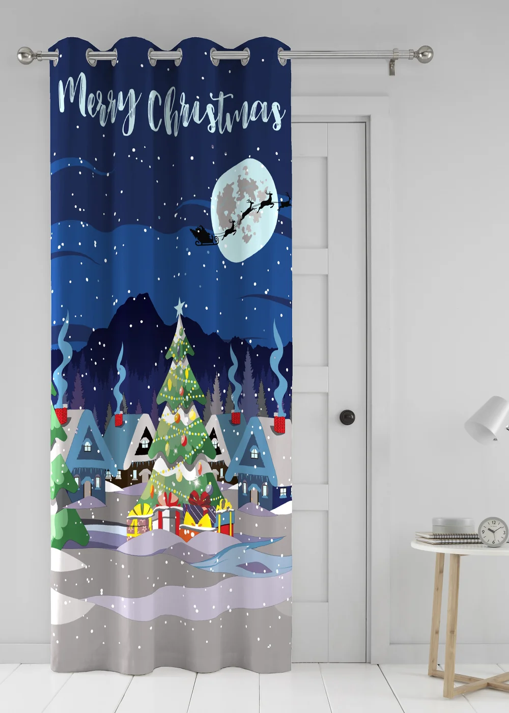 Bedlam Christmas Glow In The Dark Eyelet Single Panel Door Curtain - One Size Image 1