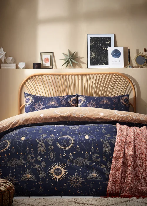 furn. Constellation Celestial Duvet Cover Set Gold/Navy - Single Image 1
