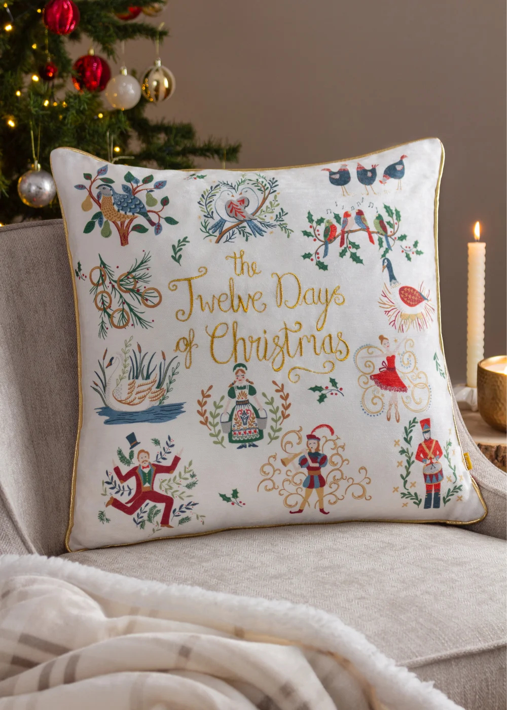 furn. Twelve Days Of Christmas Filled Cushion (50cm x 50cm x 8cm) - One Size Image 5