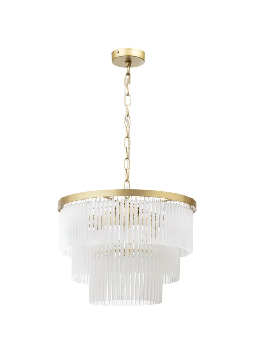BHS Aubrey Frosted Glass 5 Light Pendant Brass (Adjustable 50-120cm x 40cm) - One Size Image 1