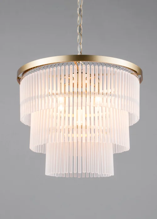BHS Aubrey Frosted Glass 5 Light Pendant Brass (Adjustable 50-120cm x 40cm) - One Size Image 3