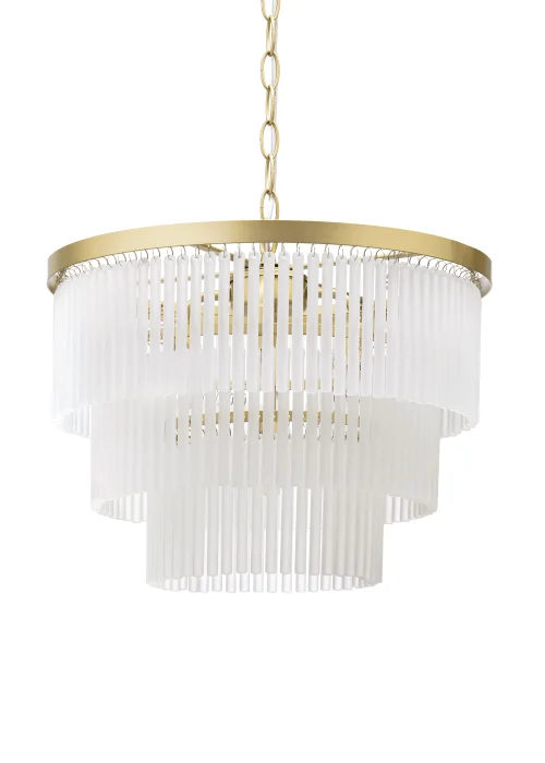 BHS Aubrey Frosted Glass 5 Light Pendant Brass (Adjustable 50-120cm x 40cm) - One Size Image 2
