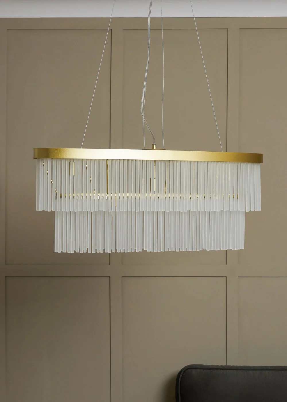 BHS Aubrey Frosted Oval Diner Pendant 5 Light Brass (Adjustable 43-130cm x 82cm) - One Size Image 2