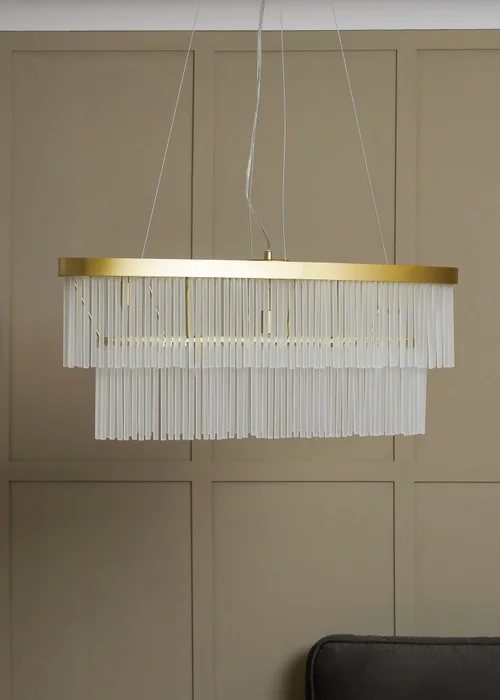 BHS Aubrey Frosted Oval Diner Pendant 5 Light Brass (Adjustable 43-130cm x 82cm) - One Size Image 2