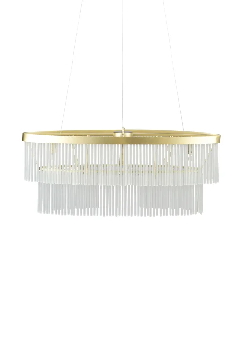 BHS Aubrey Frosted Oval Diner Pendant 5 Light Brass (Adjustable 43-130cm x 82cm) - One Size Image 4
