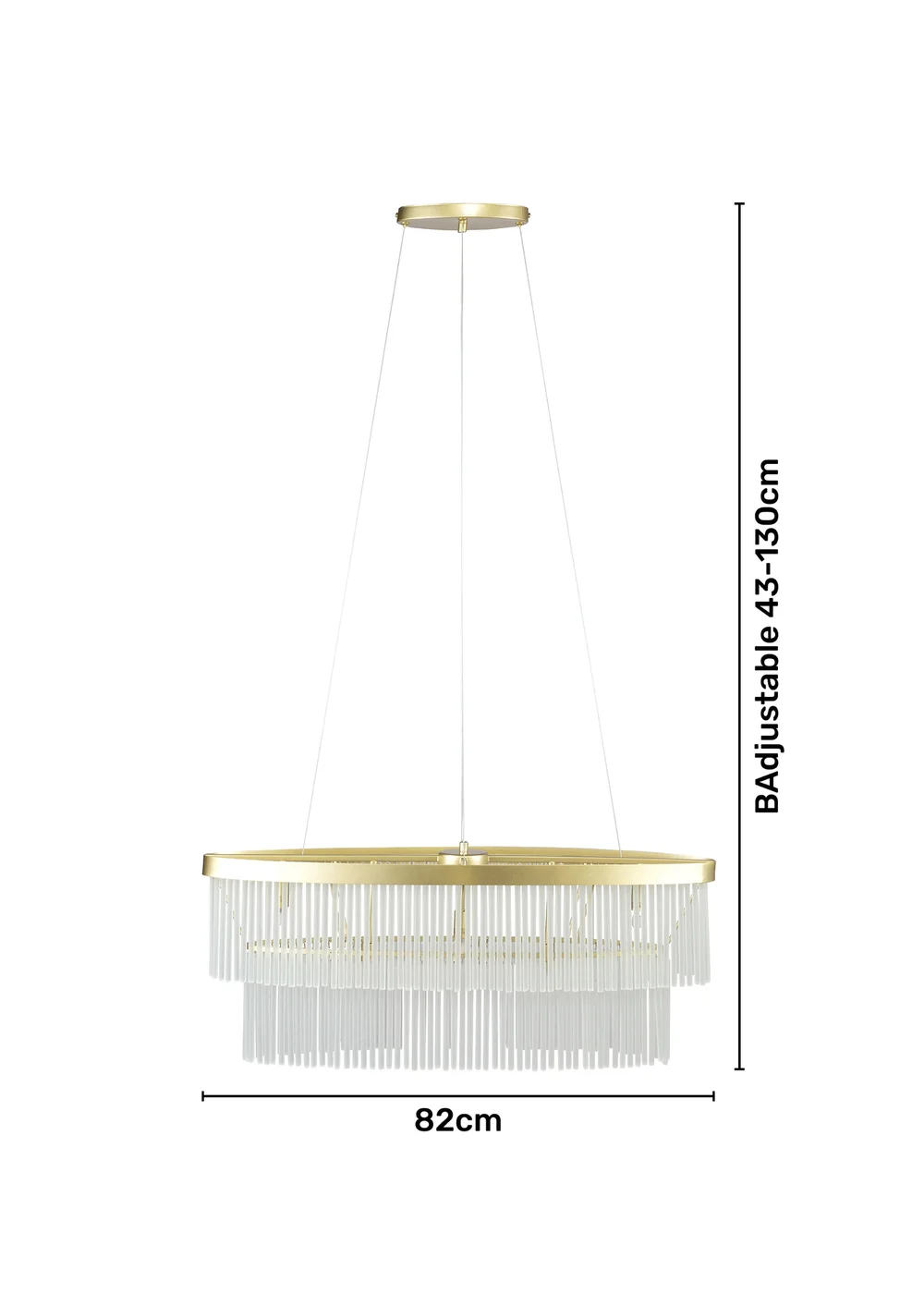 BHS Aubrey Frosted Oval Diner Pendant 5 Light Brass (Adjustable 43-130cm x 82cm) - One Size Image 5