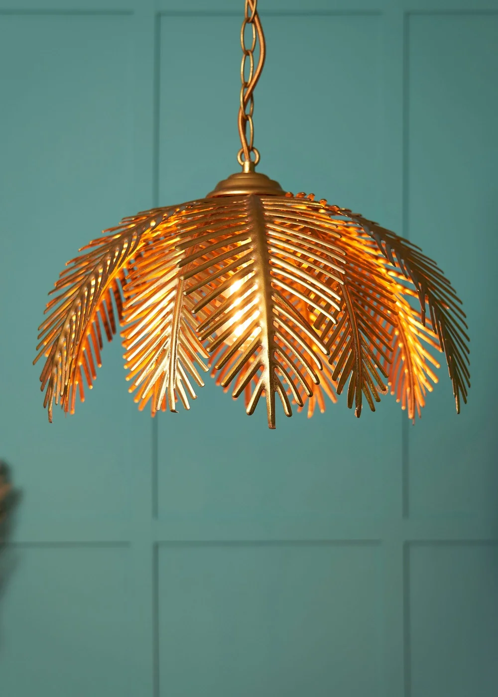 BHS Brookby Palm Ceiling Light Brass (Adjustable 34-129cm x 40cm) - One Size Image 1