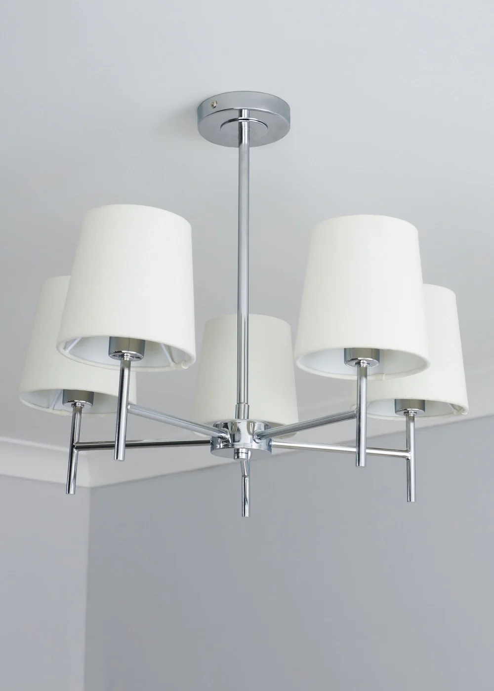 BHS Mira Semi Flush Ceiling 5 Light Chrome & Natural (40cm x 47cm) - One Size Image 2