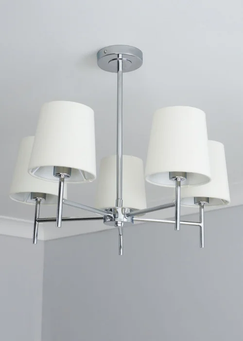 BHS Mira Semi Flush Ceiling 5 Light Chrome & Natural (40cm x 47cm) - One Size Image 2