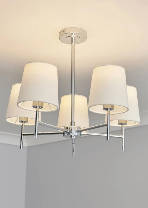 BHS Mira Semi Flush Ceiling 5 Light Chrome & Natural (40cm x 47cm) - One Size Image 1