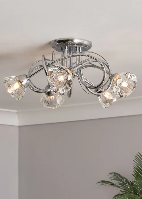 BHS Marianne Flush Ceiling 5 Light Chrome (20cm x 40cm) - One Size Image 1