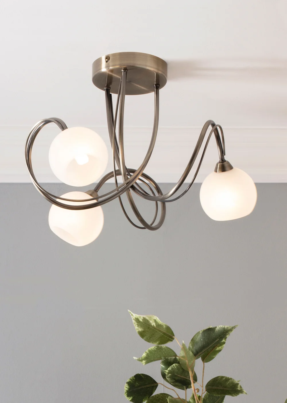 BHS Soni 3 Light Antique Brass Flush Ceiling Light - One Size Image 1
