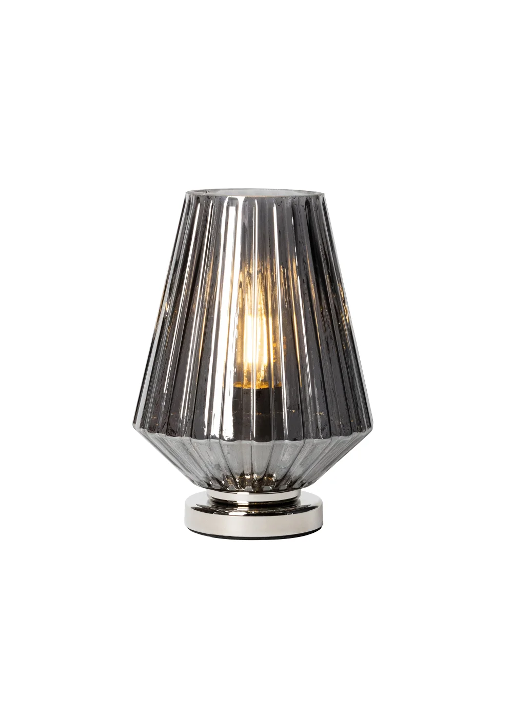BHS Poplar Ribbed Glass Vessel Table Lamp Chrome & Smoke (20cm x 15cm) - One Size Image 4