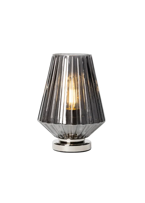 BHS Poplar Ribbed Glass Vessel Table Lamp Chrome & Smoke (20cm x 15cm) - One Size Image 4
