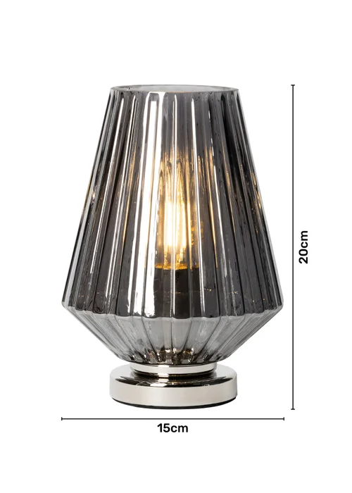 BHS Poplar Ribbed Glass Vessel Table Lamp Chrome & Smoke (20cm x 15cm) - One Size Image 6