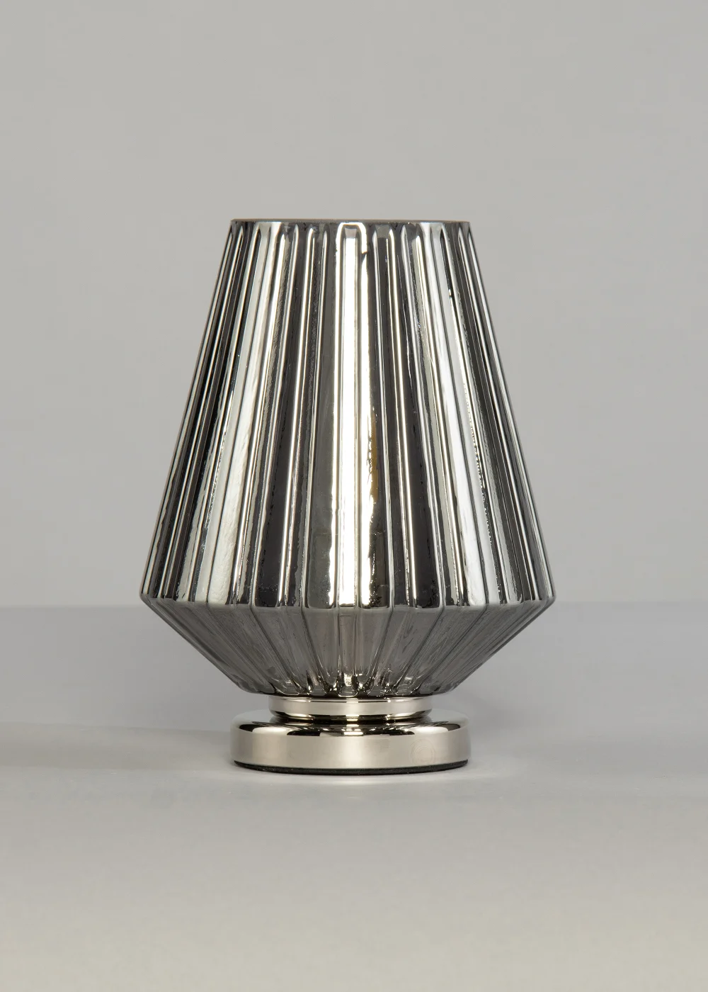 BHS Poplar Ribbed Glass Vessel Table Lamp Chrome & Smoke (20cm x 15cm) - One Size Image 5