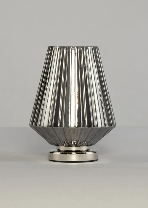 BHS Poplar Ribbed Glass Vessel Table Lamp Chrome & Smoke (20cm x 15cm) - One Size Image 5