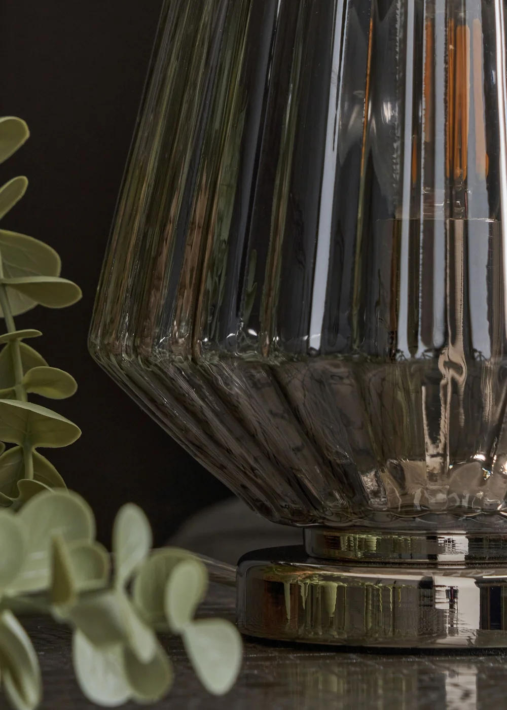 BHS Poplar Ribbed Glass Vessel Table Lamp Chrome & Smoke (20cm x 15cm) - One Size Image 3