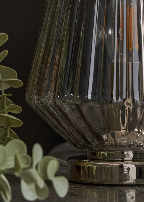 BHS Poplar Ribbed Glass Vessel Table Lamp Chrome & Smoke (20cm x 15cm) - One Size Image 3