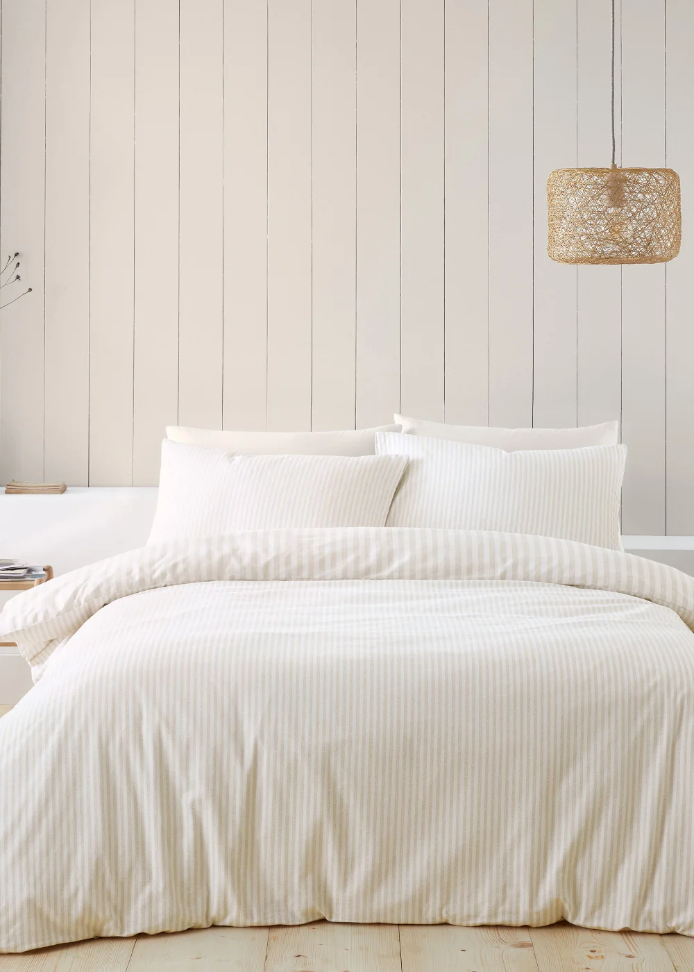 Catherine Lansfield Brushed Stripe Cotton Reversible Duvet Cover Set Natural - Single Image 2