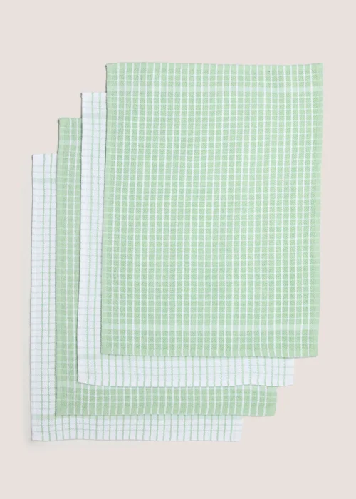 4 Pack Light Green Check Terry Tea Towels Image 1