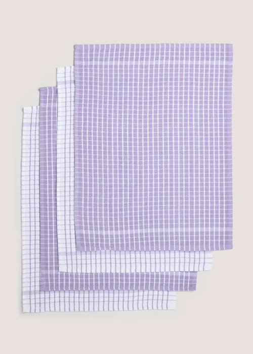 4 Pack Lilac Check Terry Tea Towels Image 1