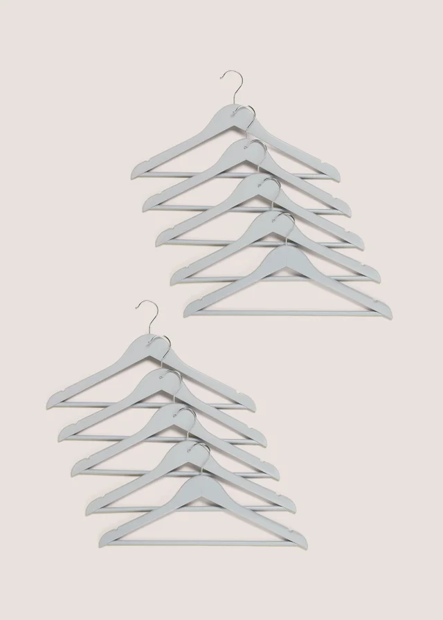 10 Pack Grey Wooden Hangers