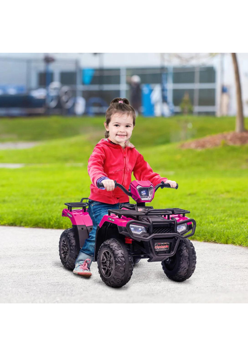 HOMCOM 12V Electric Quad Bike for Kids with LED Headlights and Music (Pink) - No Size Image 2