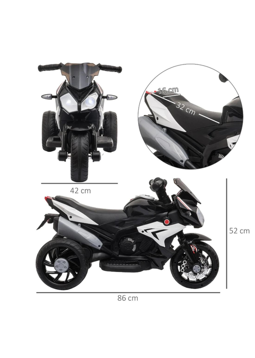 HOMCOM Kids Electric Motorcycle Ride-On Toy 6V Battery with Music, Horn and Lights (Black) - No Size Image 4