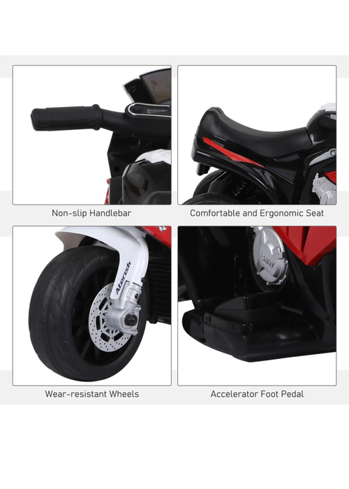 HOMCOM Electric Kids Ride on Motorcycle BMW Liscensed with Headlights and Music (Red) - No Size Image 4