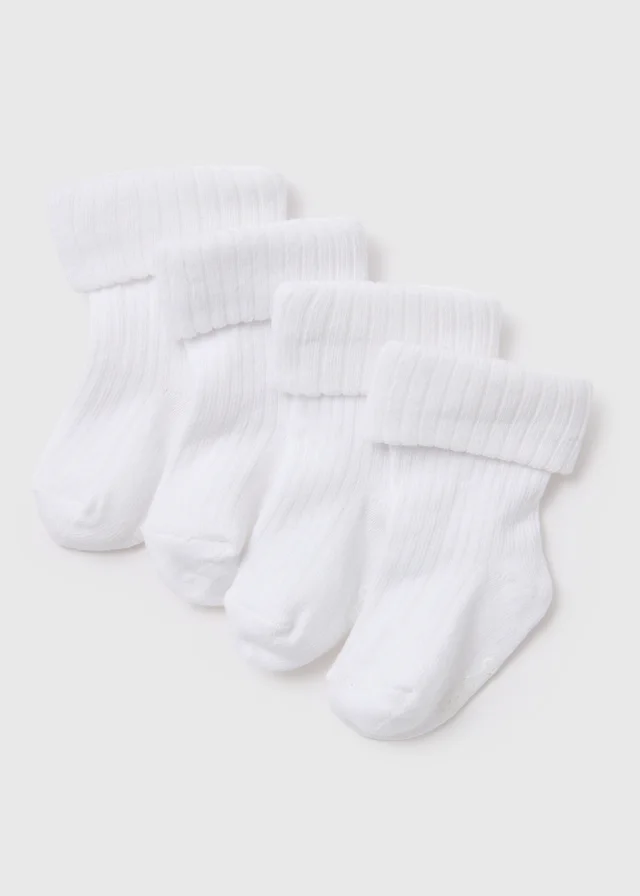 Baby 4 Pack White Ribbed Socks (Newborn-24mths)
