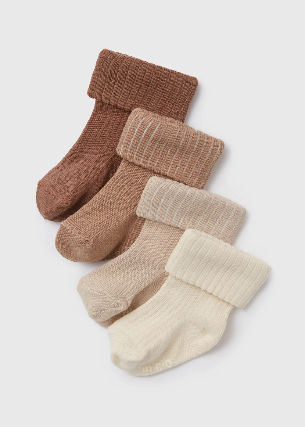 Baby 4 Pack Beige Ribbed Socks (Newborn-24mths) - Up to 1 Month Image 1