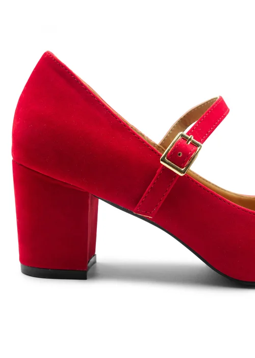Where's That From Araceli Block Heel Mary Jane Pumps In Red Suede - Size 9 Image 2