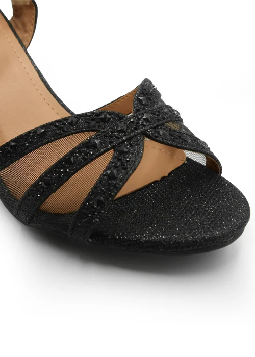 Where's That From Jillian Diamante Strappy Heel In Black Glitter - Size 3 Image 2