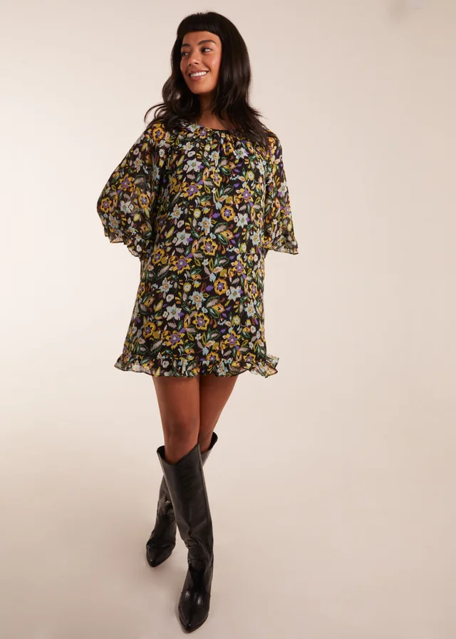 Blue Vanilla Multi Floral Raglan Sleeve Tunic Dress