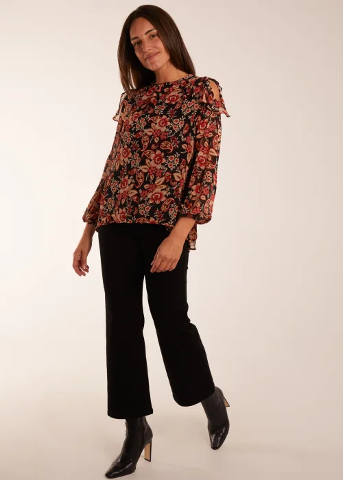 Blue Vanilla Black Pattern Cold Shoulder Frill Blouse - 10 Image 1