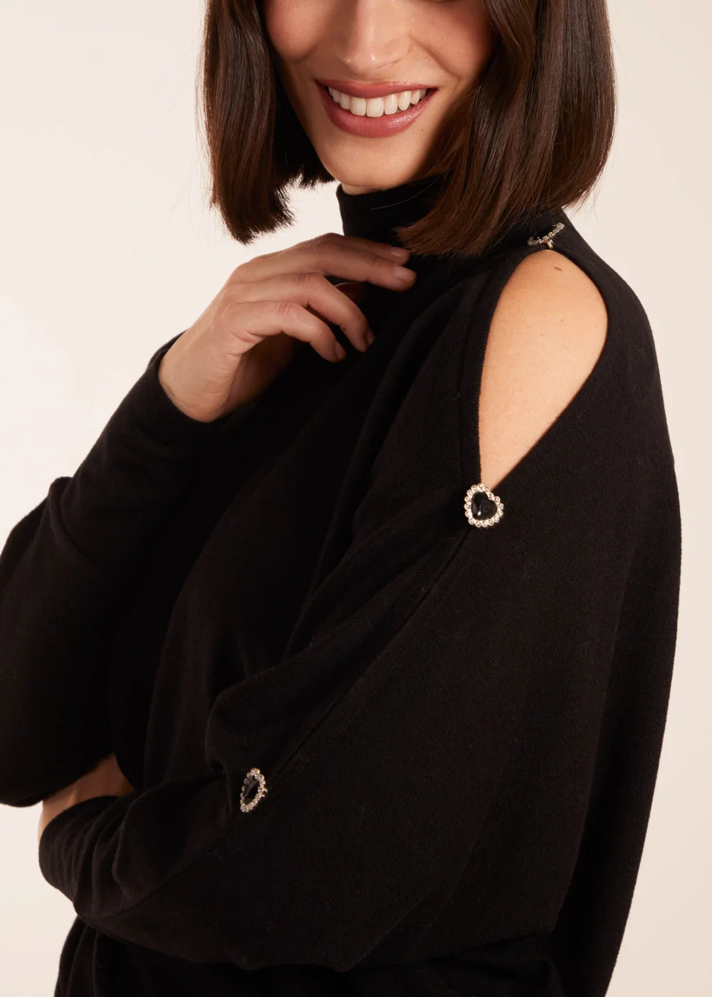 Blue Vanilla Black High Neck Heart Diamante Cold Shoulder Jumper - M Image 4