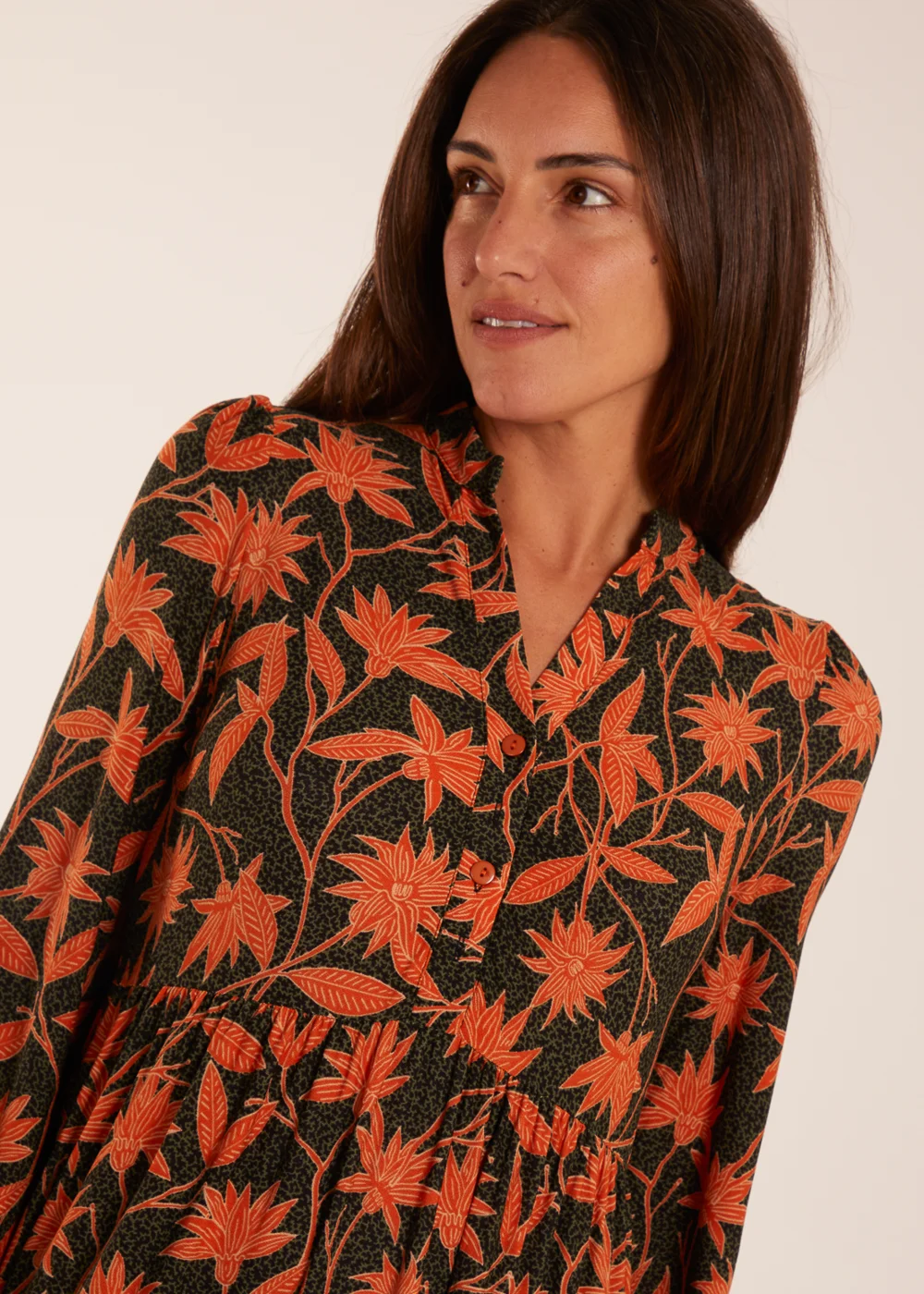 Blue Vanilla Khaki Collar Trapeze Midi Dress - S Image 2