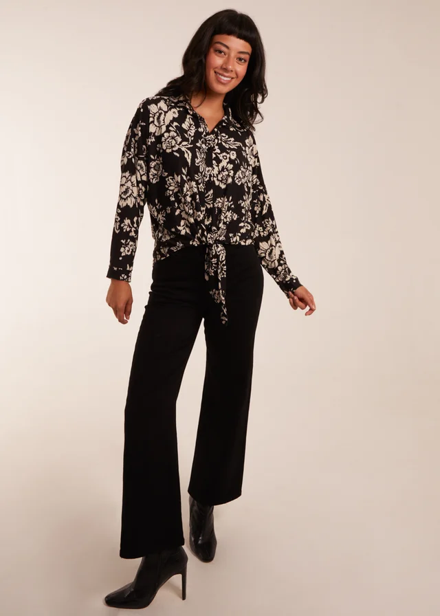 Blue Vanilla Black Tie Front Oversized Shirt