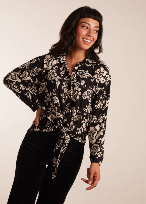 Blue Vanilla Black Tie Front Oversized Shirt - Small Image 4