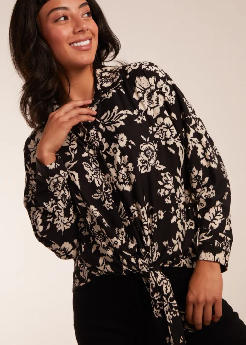 Blue Vanilla Black Tie Front Oversized Shirt - Small Image 2