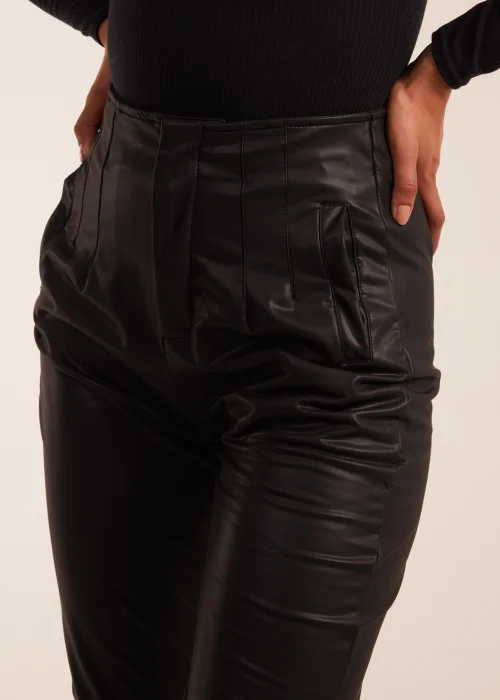 Blue Vanilla Black Matte Faux Leather Tailored Trouser - 16 Image 4